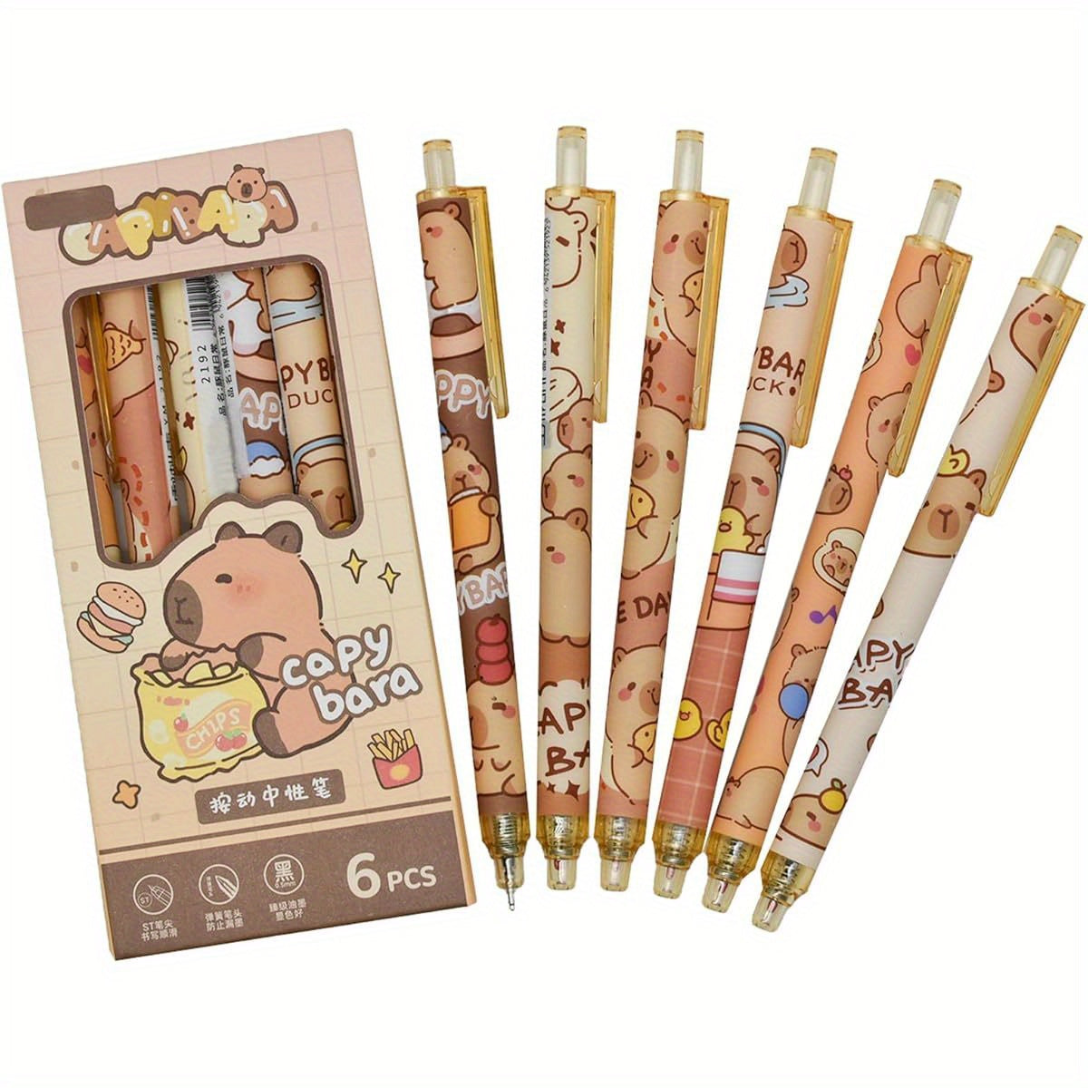 12pcs Capybara Rollerball Gel Pens Cartoon Animal Pen Retractable Priting Pens Novelty Pen Black Ink for School Party Office, Cute Gel Pens, Pen, Fancy Pen, Needle Tip Pens, School Pens, School Supplies, Writing Essentials, Whimsical Writing, Playful