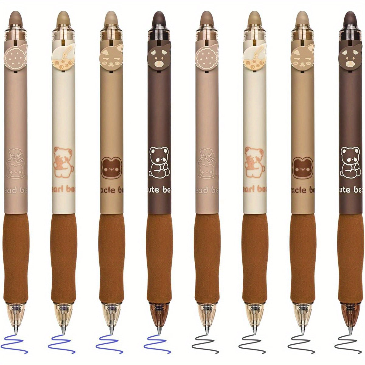 8pcs Cute Retractable Erasable Gel Pens, Blue and Black Ink Pen with Eraser Clear, Smooth Writing Comfortable to Use for Note Taking Marking Planner Crossword Puzzles ( Coffee), Pens, Multicolour Pen, Needle Tip Pens, Beadable Pens, Stationary Pens,