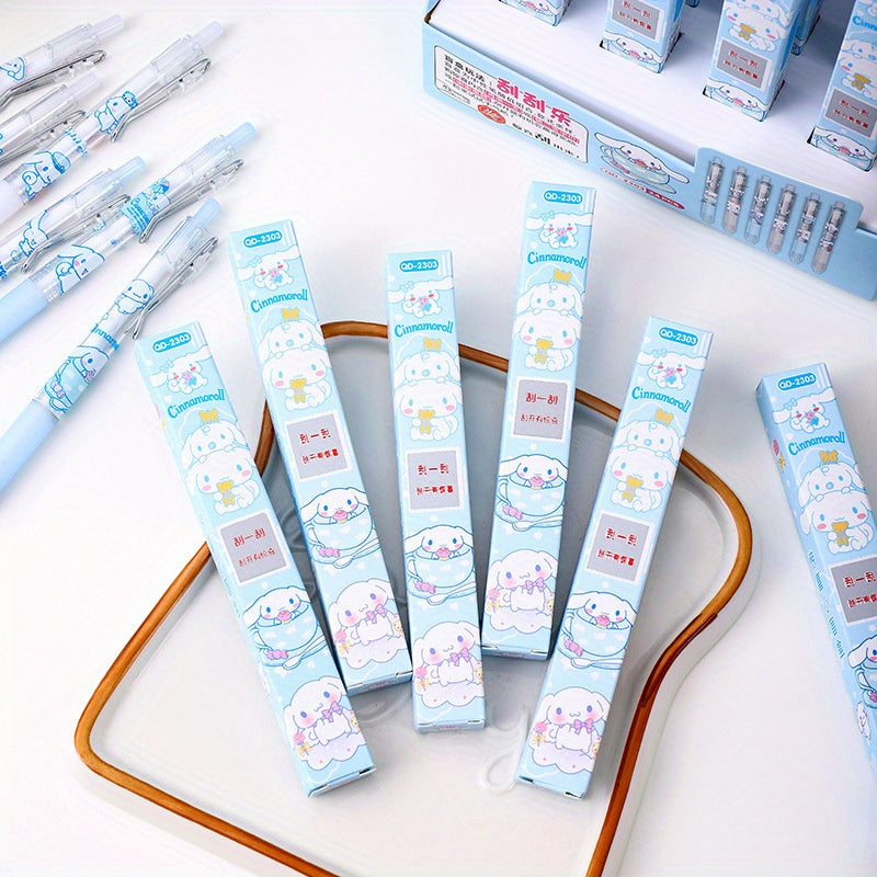 24pcs Sanrio Big Eared Dog Scratch-Off Mystery Box Pens - Cute Blue Cartoon Design, Retractable Fine Tip, Durable Plastic, Black Ink, Perfect for School & Office Supplies, Back to School Essentials, Cute Pens, School Stationery, Playful Design, Smooth