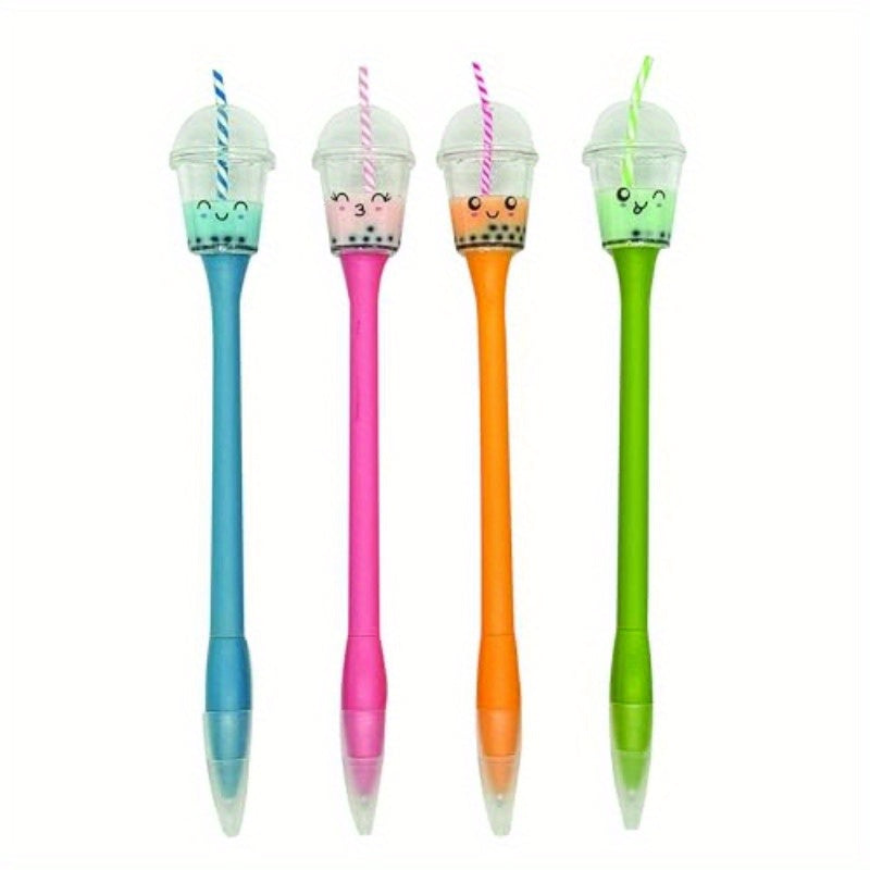 Pack of 12 Adorable Boba Tea Pens - Cute Boba Character Design with Black Ink, Retractable Glass Pens for School, Office, and Art Supplies, Fun and Creative Stationery Gift Idea, Cute Pens, School Stationery, Playful Design, Durable Writing Tool