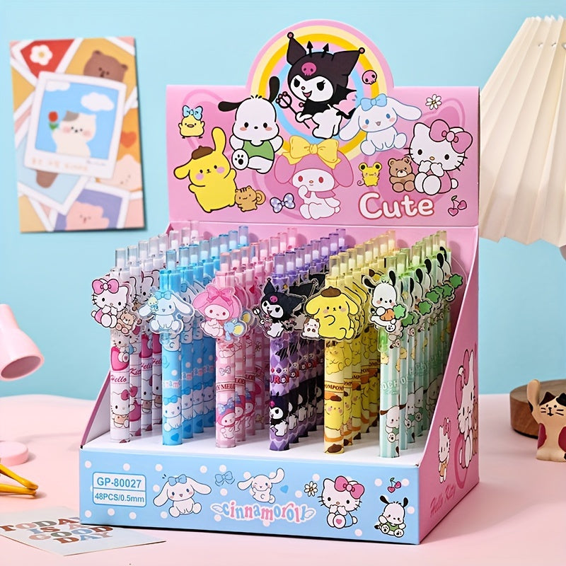 [Sanrio Gel Pens] 48pcs Sanrio Gel Pen Set - Retractable Medium Point Acrylic Pens - Hello Kitty, Kuromi, My Melody & More - Office and School Supplies