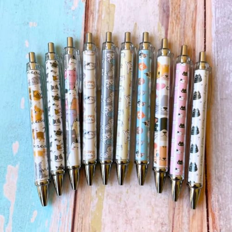 10pcs Cat Ink Pens Set Cute Kawaii Funny Cats Kitty Themed Paw Ballpoint Gel Pen School Stationary Notebook Diary for Women Lovers Office Worker Supplies Stuff Clipboard Decor Desk Accessories Gifts, Office Supplies, School Stationery, Playful
