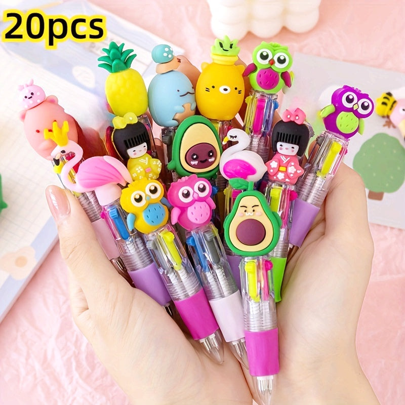 A Set of 20 Cute And Adorable Retractable Ballpoint Pens, Ergonomic Round Pen Body, Medium Nib, PVC Material, Stick Pen Structure, Various Cute Designs, Suitable for School And Office Supplies, Back to School Season