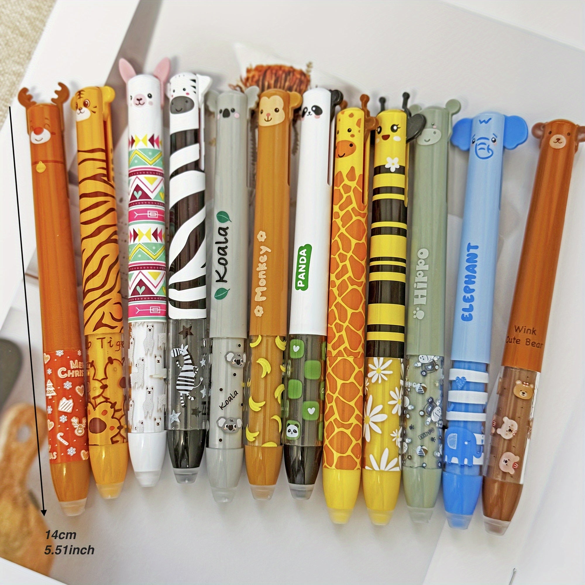 12pcs Cute Zoo Theme Erasable Gel Pens, One Pen Two Colors Blue and Red Color Ink Pen with Eraser Clear, Double Retractable Clicks Gel Pen, Smooth Writing for Journaling School & Office Supplies