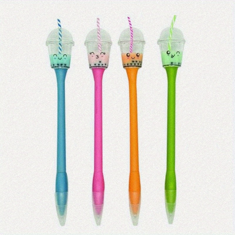 Pack of 12 Adorable Boba Tea Pens - Cute Boba Character Design with Black Ink, Retractable Glass Pens for School, Office, and Art Supplies, Fun and Creative Stationery Gift Idea, Cute Pens, School Stationery, Playful Design, Durable Writing Tool