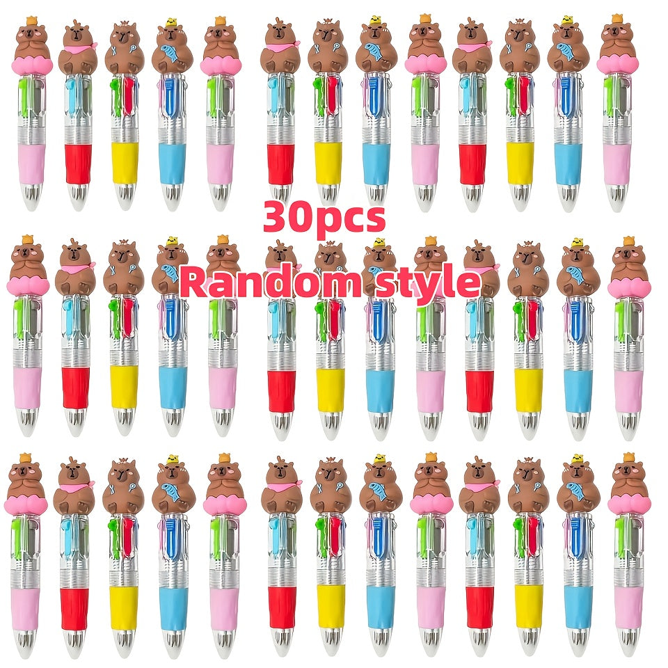 30pcs Multi-color Round Capybara Retractable Ballpoint Pen, Four-in-One Color Pen, Portable for Learning and Office, Back Essential, Reward, Ideal Gift for Friends and Family!