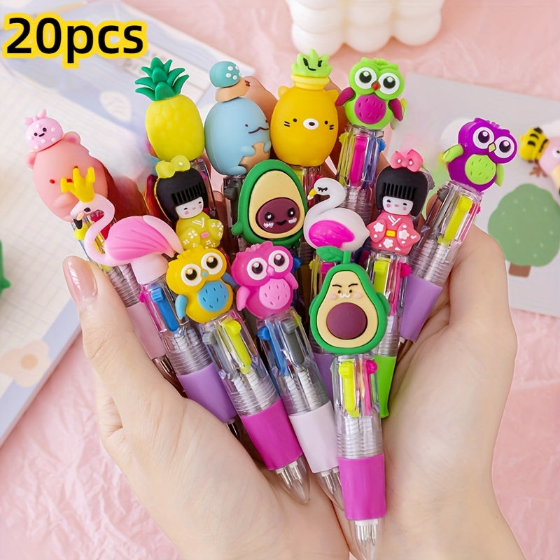 A Set of 20 Cute And Adorable Retractable Ballpoint Pens, Ergonomic Round Pen Body, Medium Nib, PVC Material, Stick Pen Structure, Various Cute Designs, Suitable for School And Office Supplies, Back to School Season
