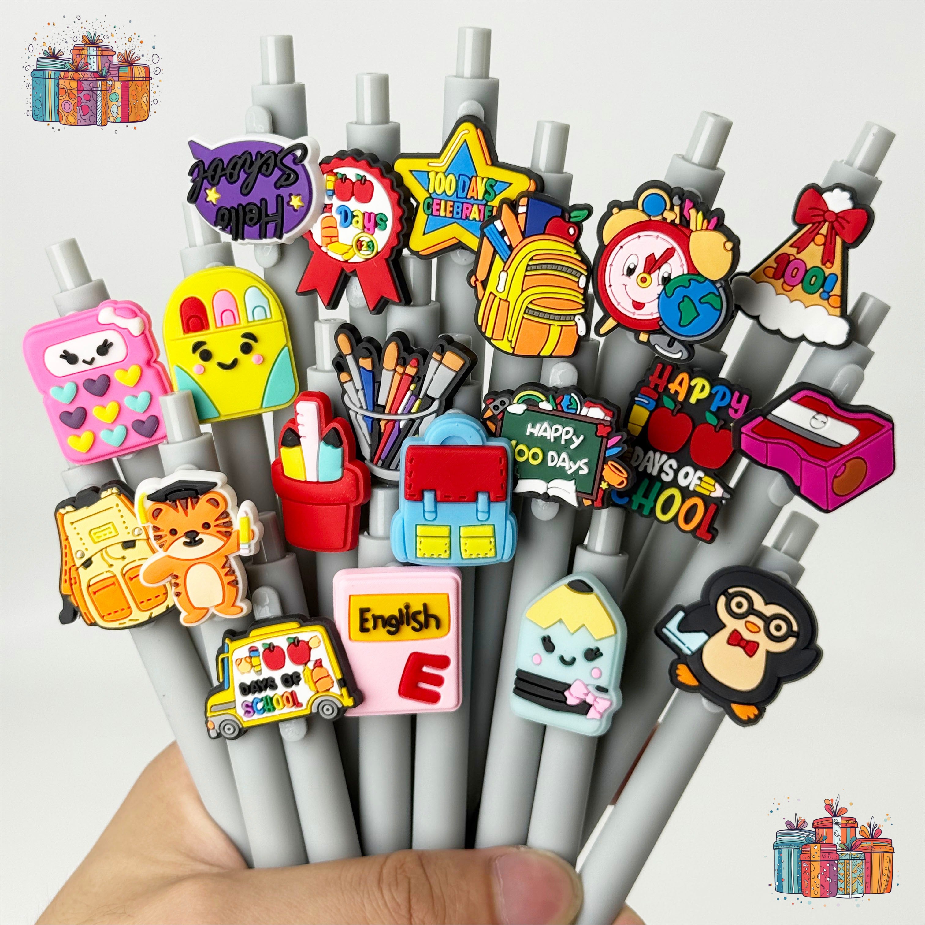 20/30pcs Back-to-School Season Themed Sticker Round Ballpoint Pens, Creative Gift Pen with Fun PVC Decals and Comfortable Grip, Easy Press Retractable - Black Ink Cartridge, Perfect for Writing