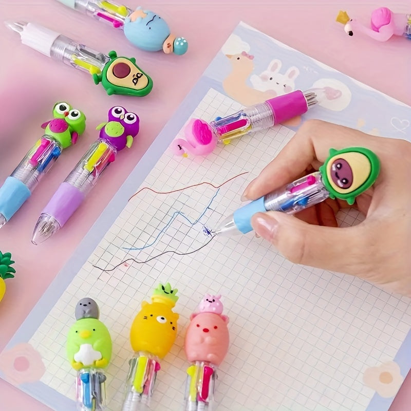 A Set of 20 Cute And Adorable Retractable Ballpoint Pens, Ergonomic Round Pen Body, Medium Nib, PVC Material, Stick Pen Structure, Various Cute Designs, Suitable for School And Office Supplies