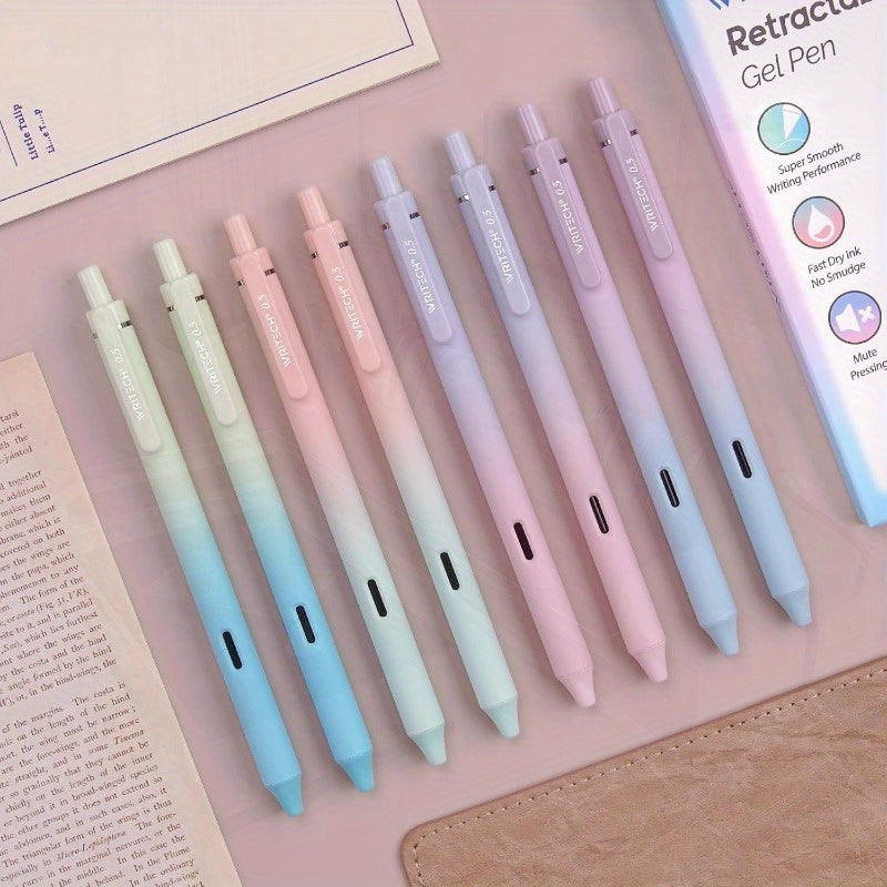 Retractable Gel Ink Pens: 8ct Black Ink 0.5mm Fine Point Tip Pen Comfort Grip Smooth Writing with Aesthetic Gradient Color Barrel for Journaling Note Taking Sketching No Bleed Smear, Pens for Writing, Cute Pens, Pens, Pencils, Colored Pens, Journaling