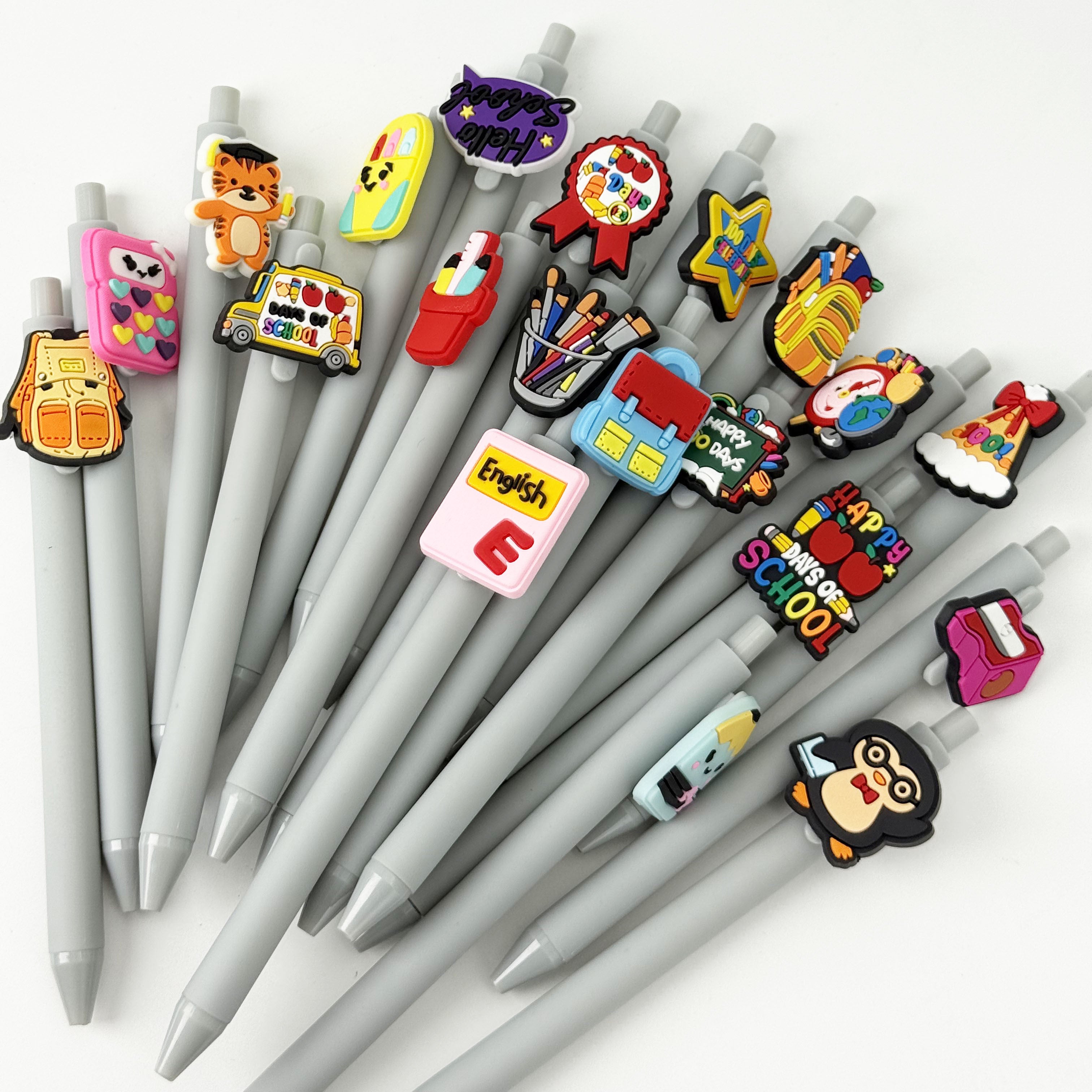 20/30pcs Back-to-School Season Themed Sticker Round Ballpoint Pens, Creative Gift Pen with Fun PVC Decals and Comfortable Grip, Easy Press Retractable - Black Ink Cartridge, Perfect for Writing