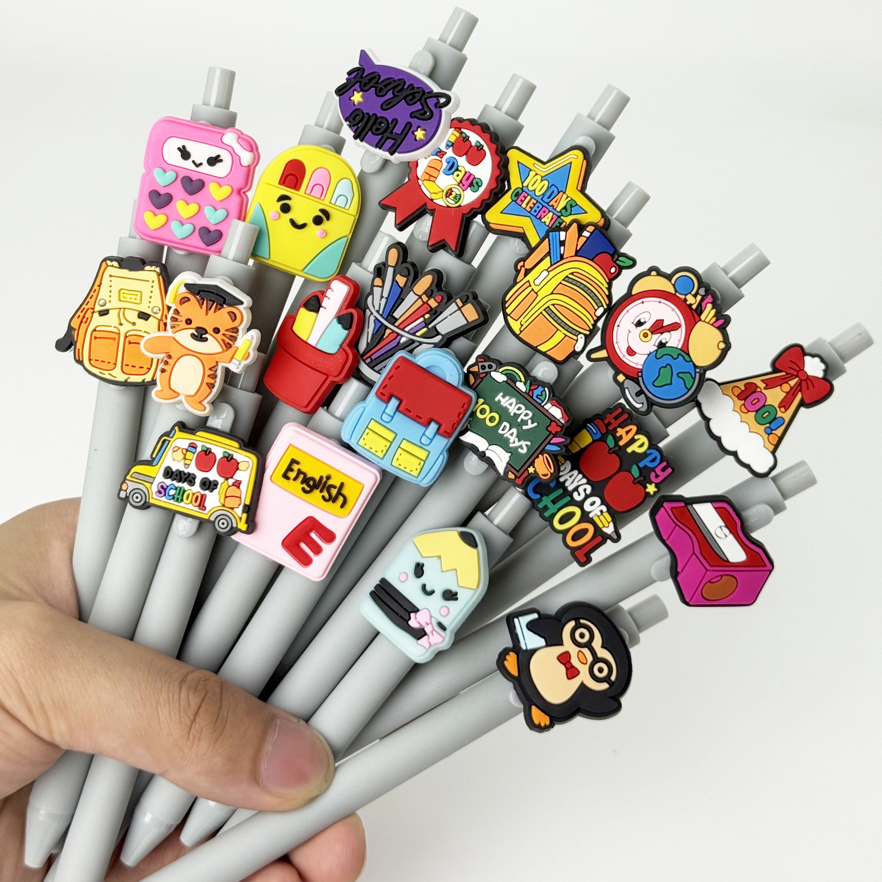 20/30pcs Back-to-School Season Themed Sticker Round Ballpoint Pens, Creative Gift Pen with Fun PVC Decals and Comfortable Grip, Easy Press Retractable - Black Ink Cartridge, Perfect for Writing