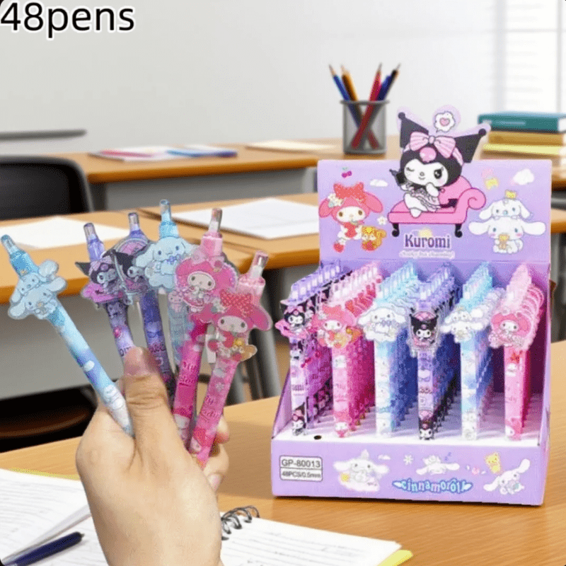 Sanrio'S Set of 48 Cartoon Click Pens Features Adorable Pet Designs, Making Them Perfect Gel Pens for Girls. They Are Also Great for Students During Exams And Come in Various Characters, Such As for kuromi And KT Cat.