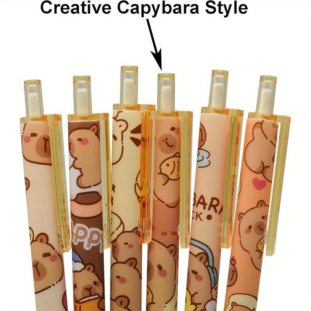 12pcs Capybara Rollerball Gel Pens Cartoon Animal Pen Retractable Priting Pens Novelty Pen Black Ink for School Party Office, Cute Gel Pens, Pen, Fancy Pen, Needle Tip Pens, School Pens, School Supplies, Writing Essentials, Whimsical Writing, Playful