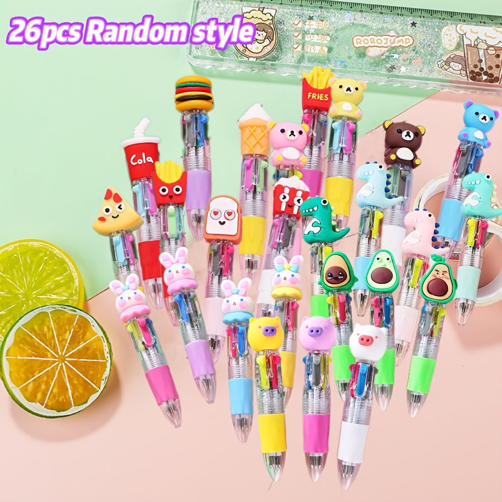 26pcs Colorful Pens in One 4 in 1 Cute Ballpoint Pen Birthday Gift Various Design Cute Pens, Party Gifts, School Various Cute Designs, Classroom Reward Prizes Valentine'S Day Gifts