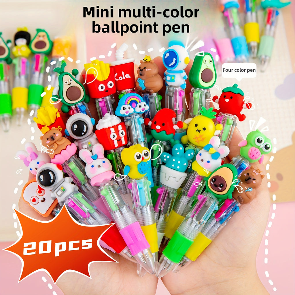 A Set of 20 Cute And Adorable Retractable Ballpoint Pens, Ergonomic Round Pen Body, Medium Nib, PVC Material, Stick Pen Structure, Various Cute Designs, Suitable for School And Office Supplies, Back to School Season