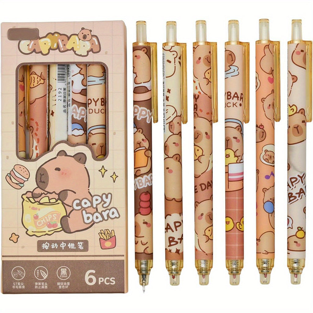 12pcs Capybara Rollerball Gel Pens Cartoon Animal Pen Retractable Priting Pens Novelty Pen Black Ink for School Party Office, Cute Gel Pens, Pen, Fancy Pen, Needle Tip Pens, School Pens, School Supplies, Writing Essentials, Whimsical Writing, Playful