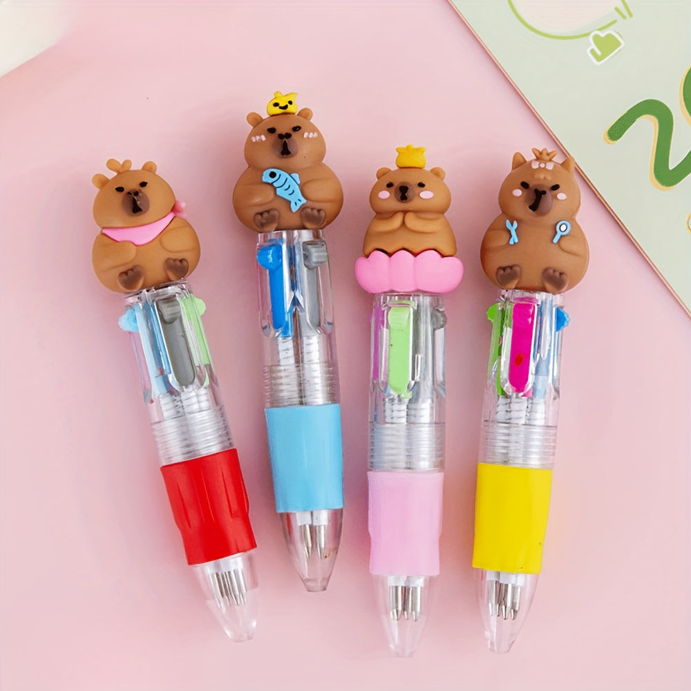30pcs Multi-color Round Capybara Retractable Ballpoint Pen, Four-in-One Color Pen, Portable for Learning and Office, Back Essential, Reward, Ideal Gift for Friends and Family!