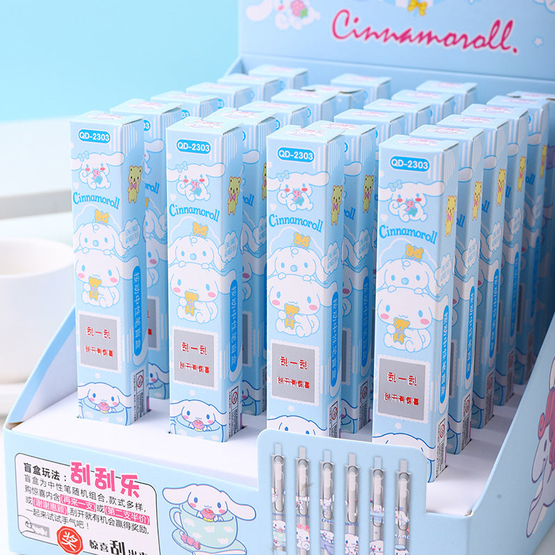 24pcs Sanrio Big Eared Dog Scratch-Off Mystery Box Pens - Cute Blue Cartoon Design, Retractable Fine Tip, Durable Plastic, Black Ink, Perfect for School & Office Supplies, Back to School Essentials, Cute Pens, School Stationery, Playful Design, Smooth