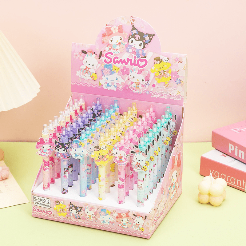 [Sanrio Gel Pens] 48pcs Sanrio Gel Pen Set - Retractable Medium Point Acrylic Pens - Hello Kitty, Kuromi, My Melody & More - Office and School Supplies